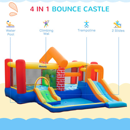 4 in 1 Kids Bouncy Castle Extra Large Double Slides & Trampoline Design Inflatable House Pool Climbing Wall with Blower Carrybag for Kids Age 3-8