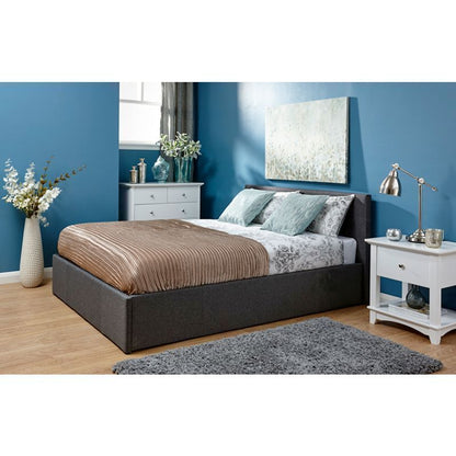 Winston King Size Ottoman Bed Fabric Grey 5 x 7ft