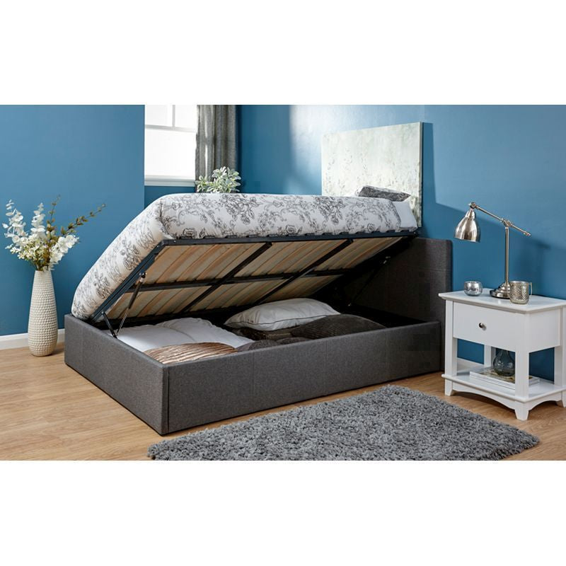 Winston Double Ottoman Bed Fabric Grey 5 x 7ft