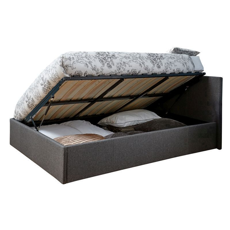 Winston King Size Ottoman Bed Fabric Grey 5 x 7ft