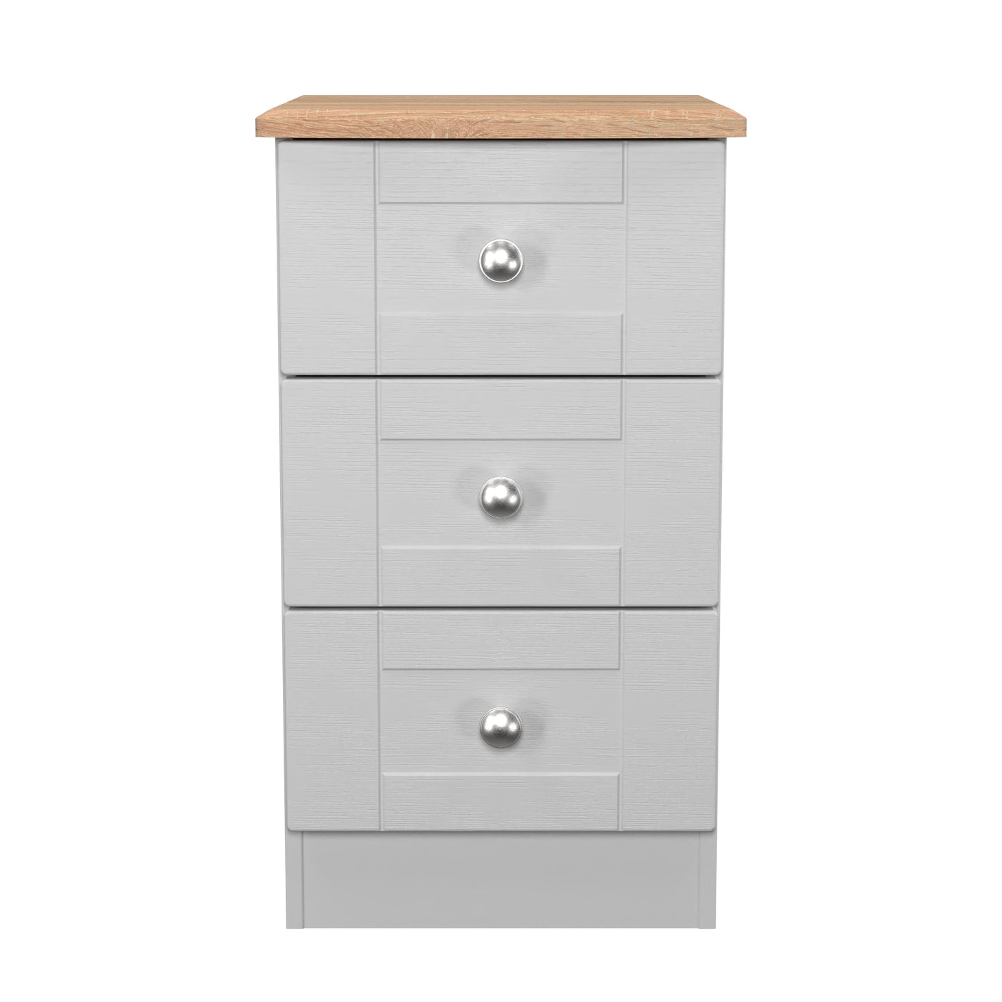 Sussex Bedside Table Grey & Light Oak 3 Drawers 40cm