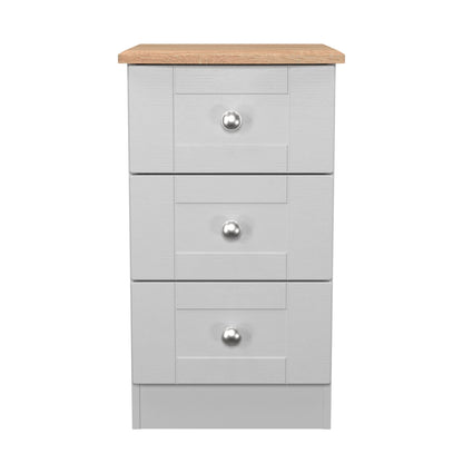 Sussex Bedside Table Grey & Light Oak 3 Drawers 40cm