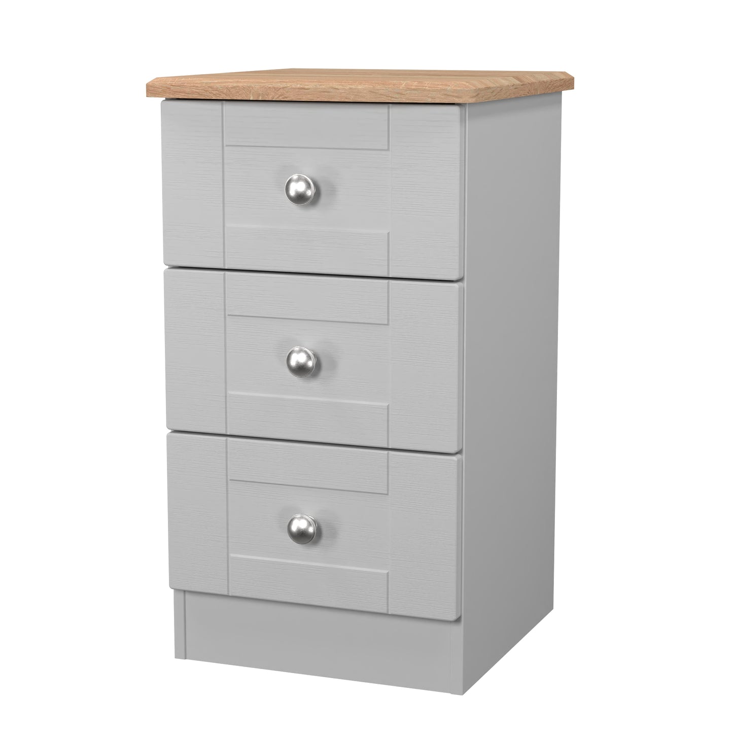 Sussex Bedside Table Grey & Light Oak 3 Drawers 40cm