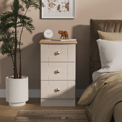 Sussex Bedside Table Off-white & Light Oak 3 Drawers 40cm