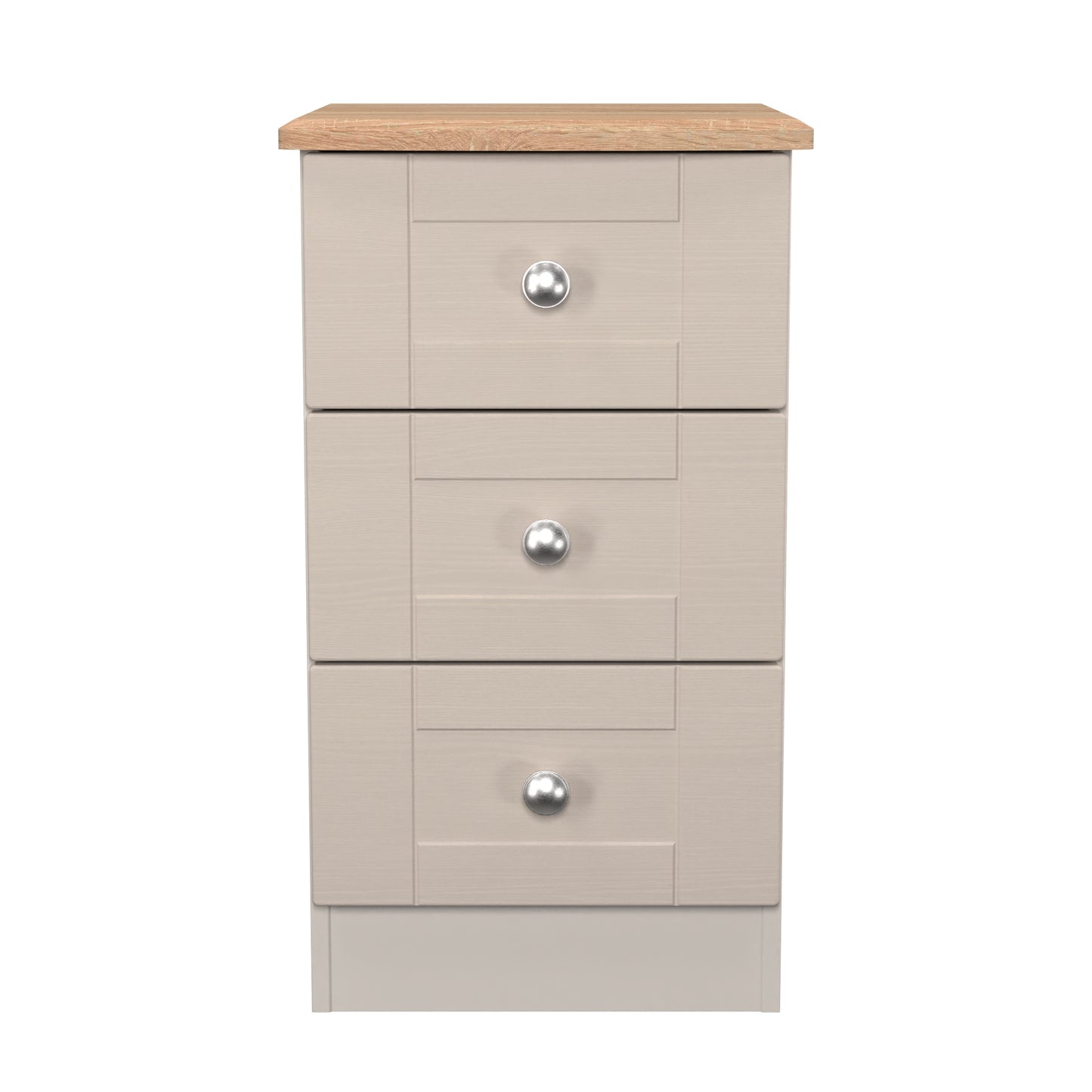 Sussex Bedside Table Off-white & Light Oak 3 Drawers 40cm