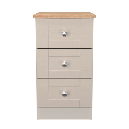 Sussex Bedside Table Off-white & Light Oak 3 Drawers 40cm