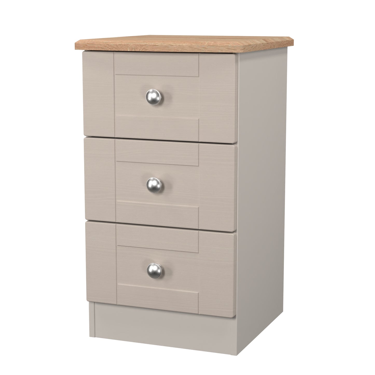 Sussex Bedside Table Off-white & Light Oak 3 Drawers 40cm