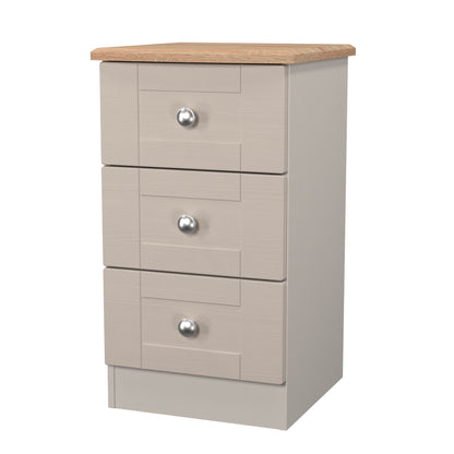 Sussex Bedside Table Off-white & Light Oak 3 Drawers 40cm