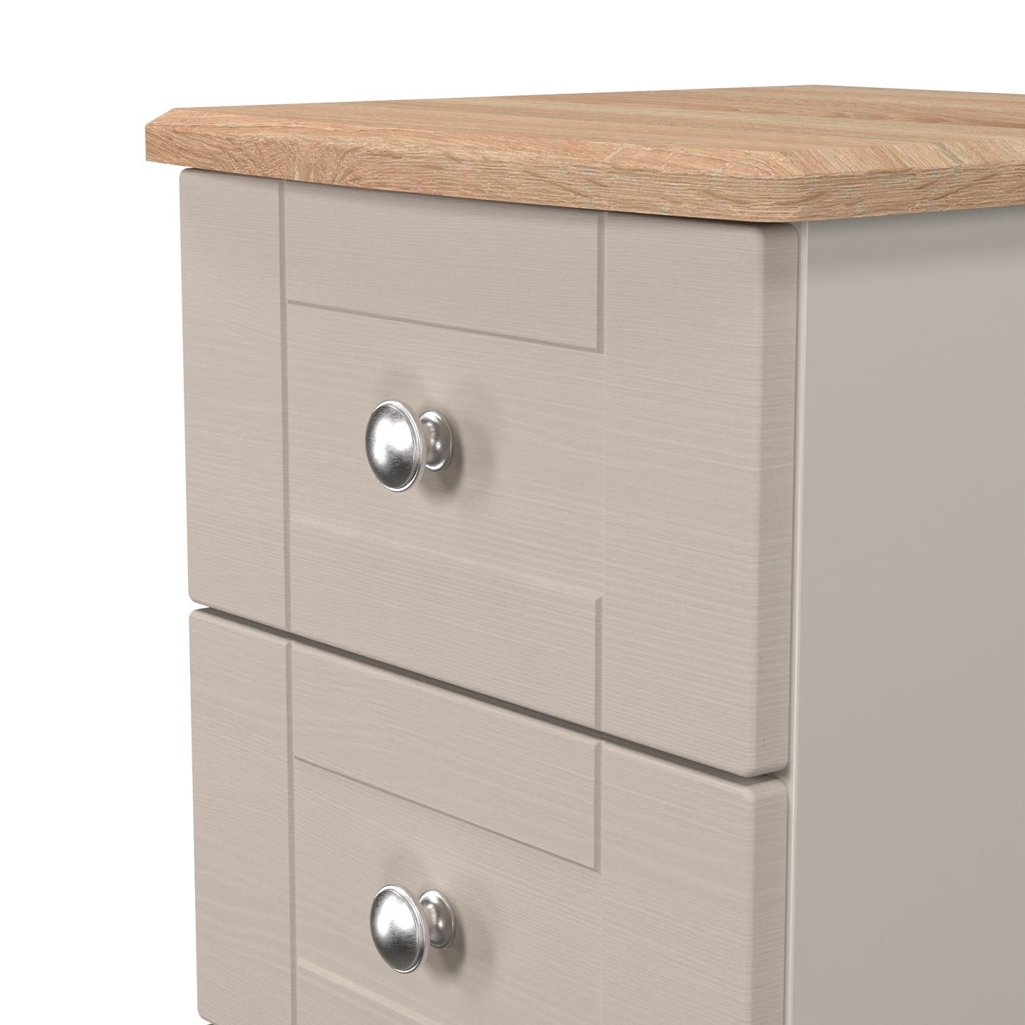 Sussex Bedside Table Off-white & Light Oak 3 Drawers 40cm