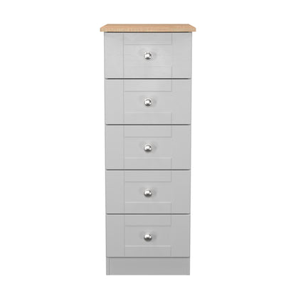 Sussex Bedside Table Grey & Light Oak 5 Drawers 40cm