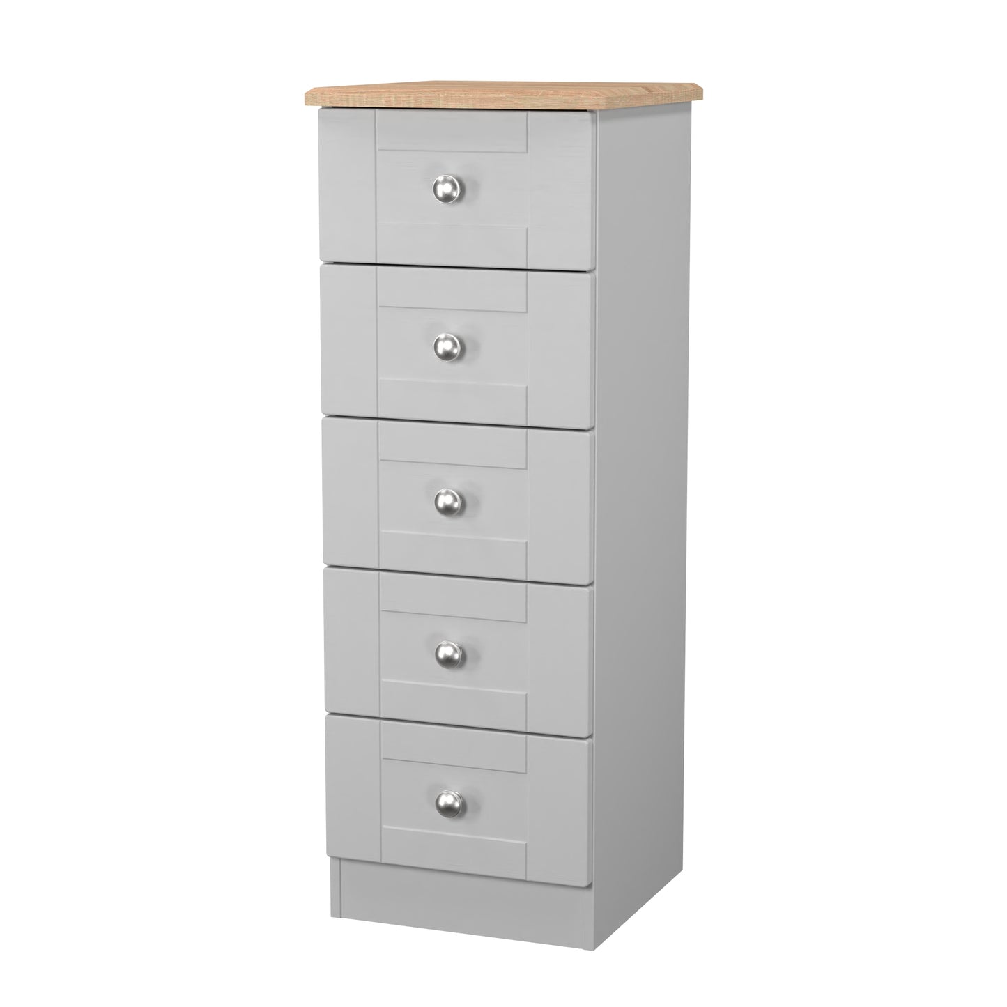 Sussex Bedside Table Grey & Light Oak 5 Drawers 40cm