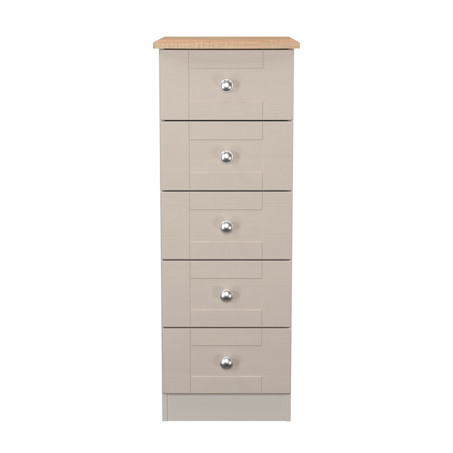 Sussex Bedside Table Off-white & Light Oak 5 Drawers 40cm