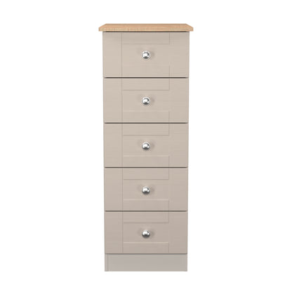 Sussex Bedside Table Off-white & Light Oak 5 Drawers 40cm