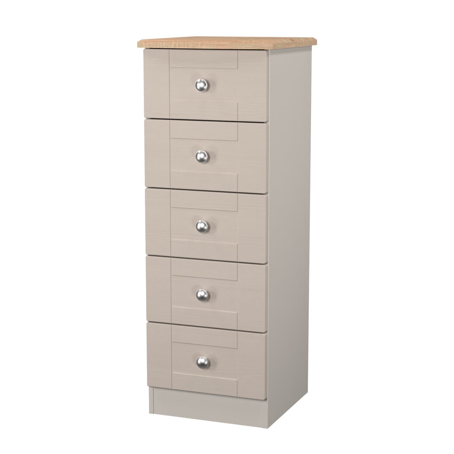 Sussex Bedside Table Off-white & Light Oak 5 Drawers 40cm