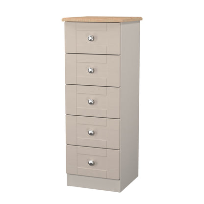 Sussex Bedside Table Off-white & Light Oak 5 Drawers 40cm