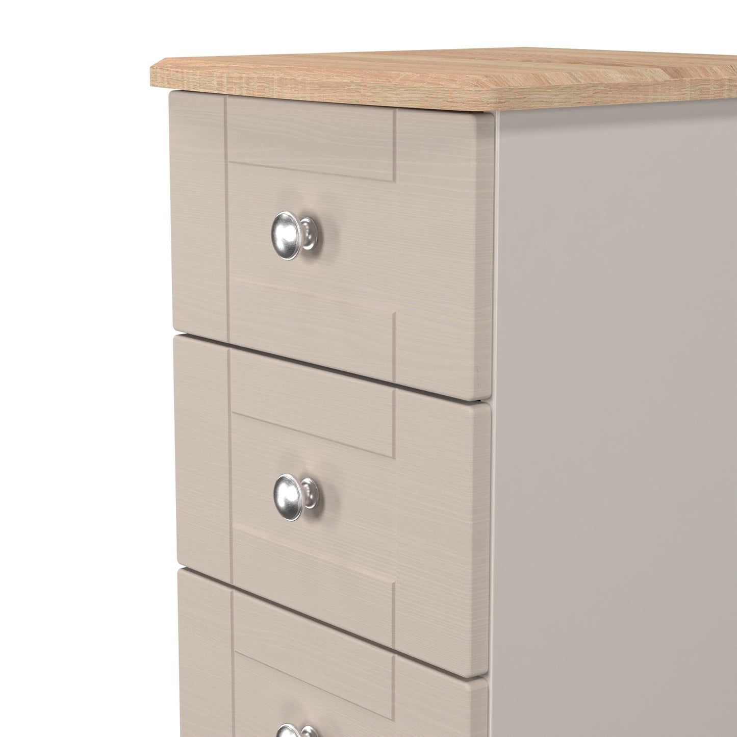 Sussex Bedside Table Off-white & Light Oak 5 Drawers 40cm