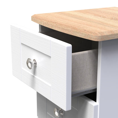 Sussex Bedside Table White & Light Oak 5 Drawers 40cm
