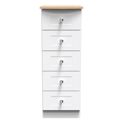 Sussex Bedside Table White & Light Oak 5 Drawers 40cm