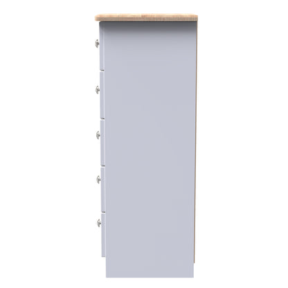 Sussex Bedside Table White & Light Oak 5 Drawers 40cm