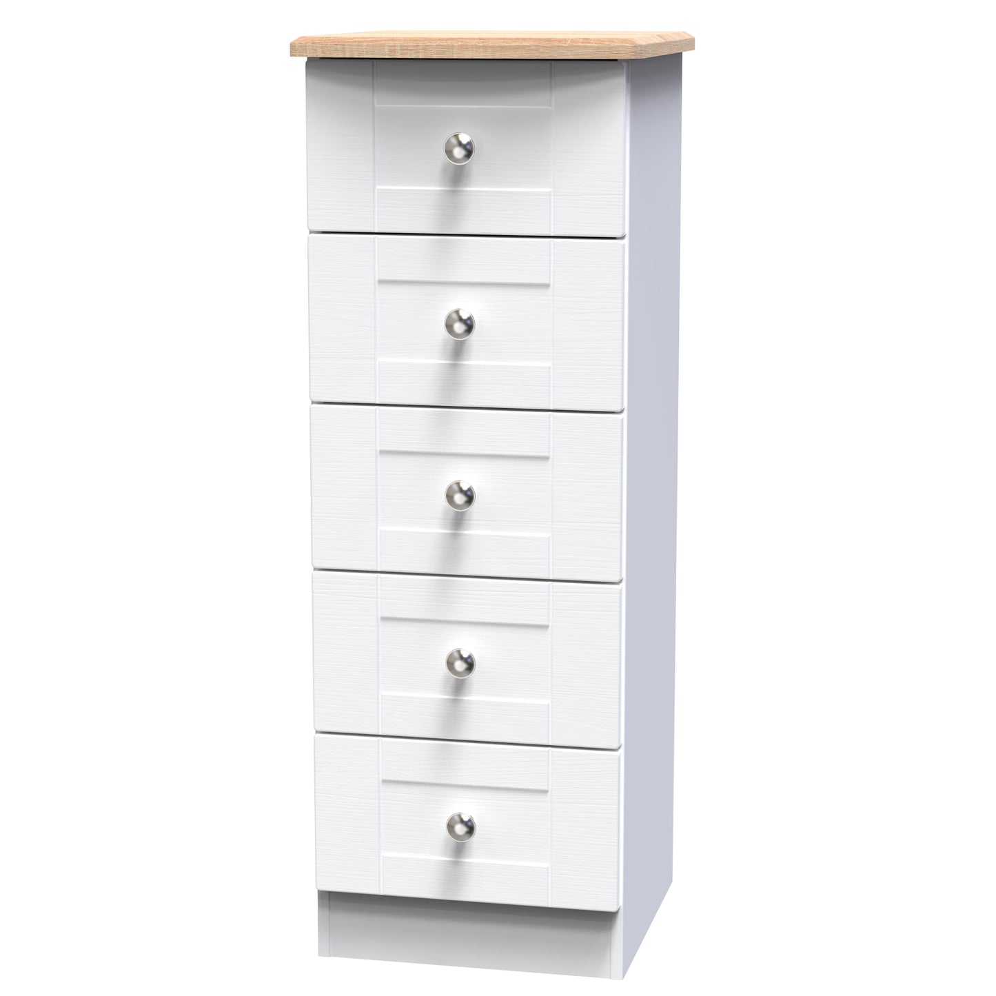Sussex Bedside Table White & Light Oak 5 Drawers 40cm