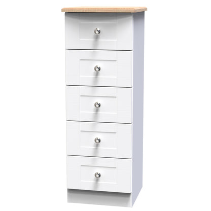 Sussex Bedside Table White & Light Oak 5 Drawers 40cm