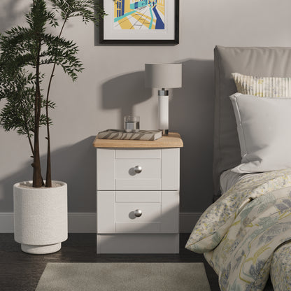 Sussex Bedside Table Grey & Light Oak 2 Drawers 40cm