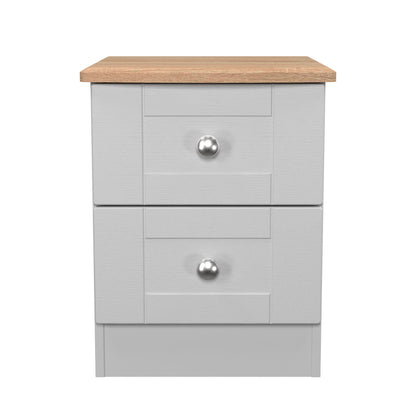 Sussex Bedside Table Grey & Light Oak 2 Drawers 40cm