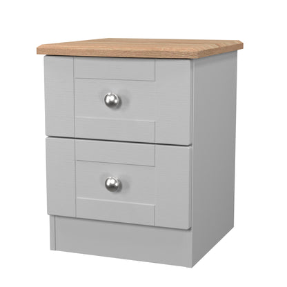 Sussex Bedside Table Grey & Light Oak 2 Drawers 40cm