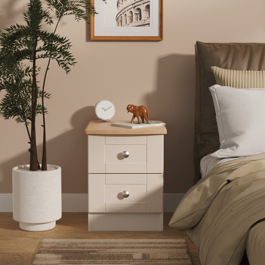 Sussex Bedside Table Off-white & Light Oak 2 Drawers 40cm