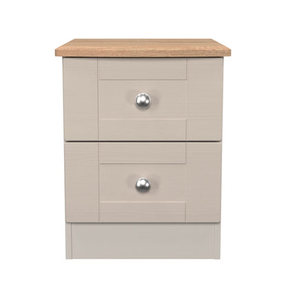 Sussex Bedside Table Off-white & Light Oak 2 Drawers 40cm