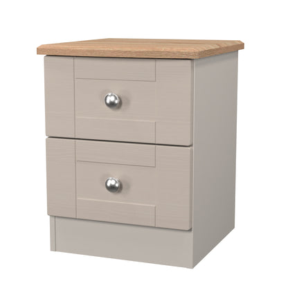 Sussex Bedside Table Off-white & Light Oak 2 Drawers 40cm