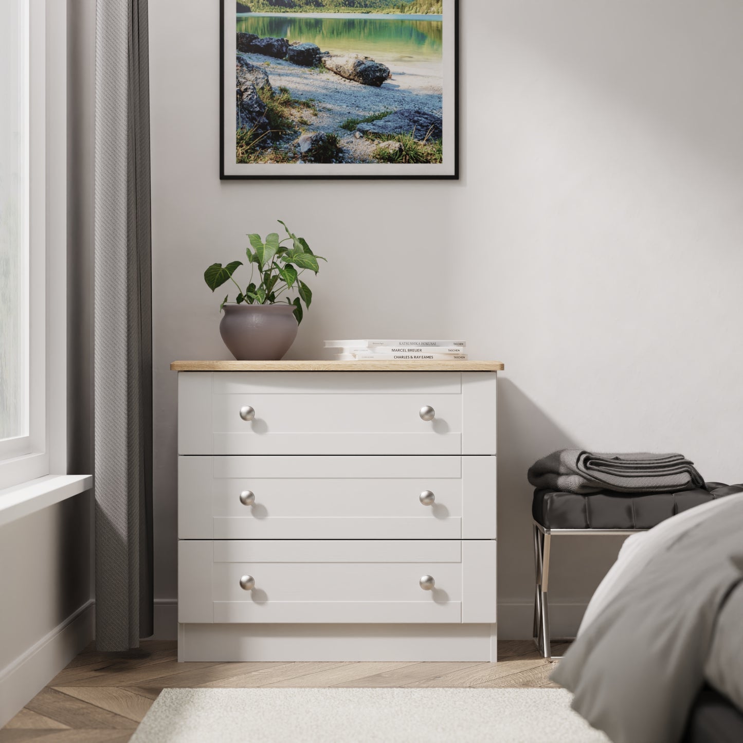 Sussex Chest of Drawers Grey & Light Oak 3 Drawers 77cm