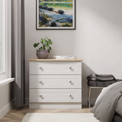 Sussex Chest of Drawers Grey & Light Oak 3 Drawers 77cm