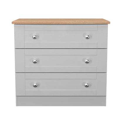 Sussex Chest of Drawers Grey & Light Oak 3 Drawers 77cm