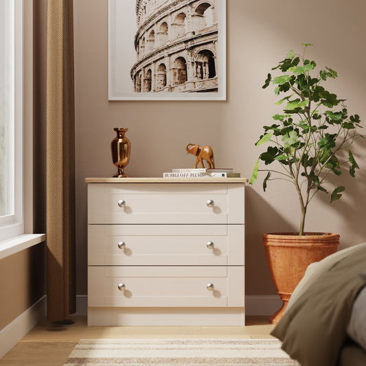 Sussex Chest of Drawers Off-white & Light Oak 3 Drawers 77cm