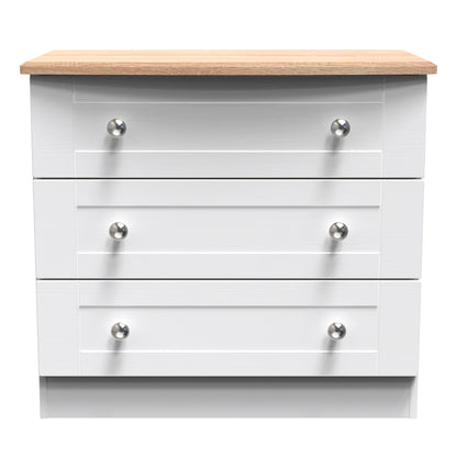 Sussex Chest of Drawers White & Light Oak 3 Drawers 77cm