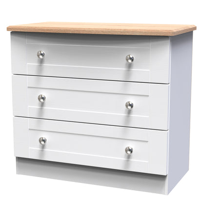 Sussex Chest of Drawers White & Light Oak 3 Drawers 77cm