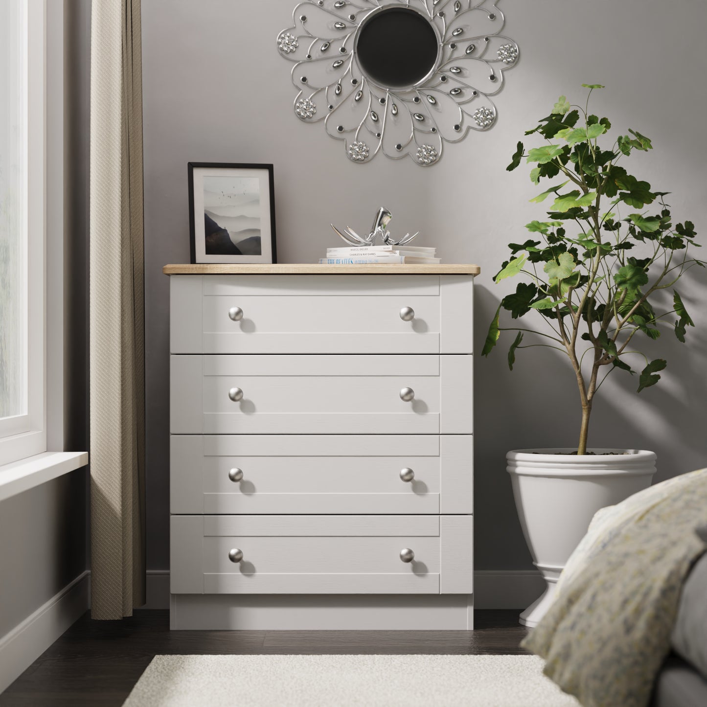 Sussex Chest of Drawers Grey & Light Oak 4 Drawers 77cm