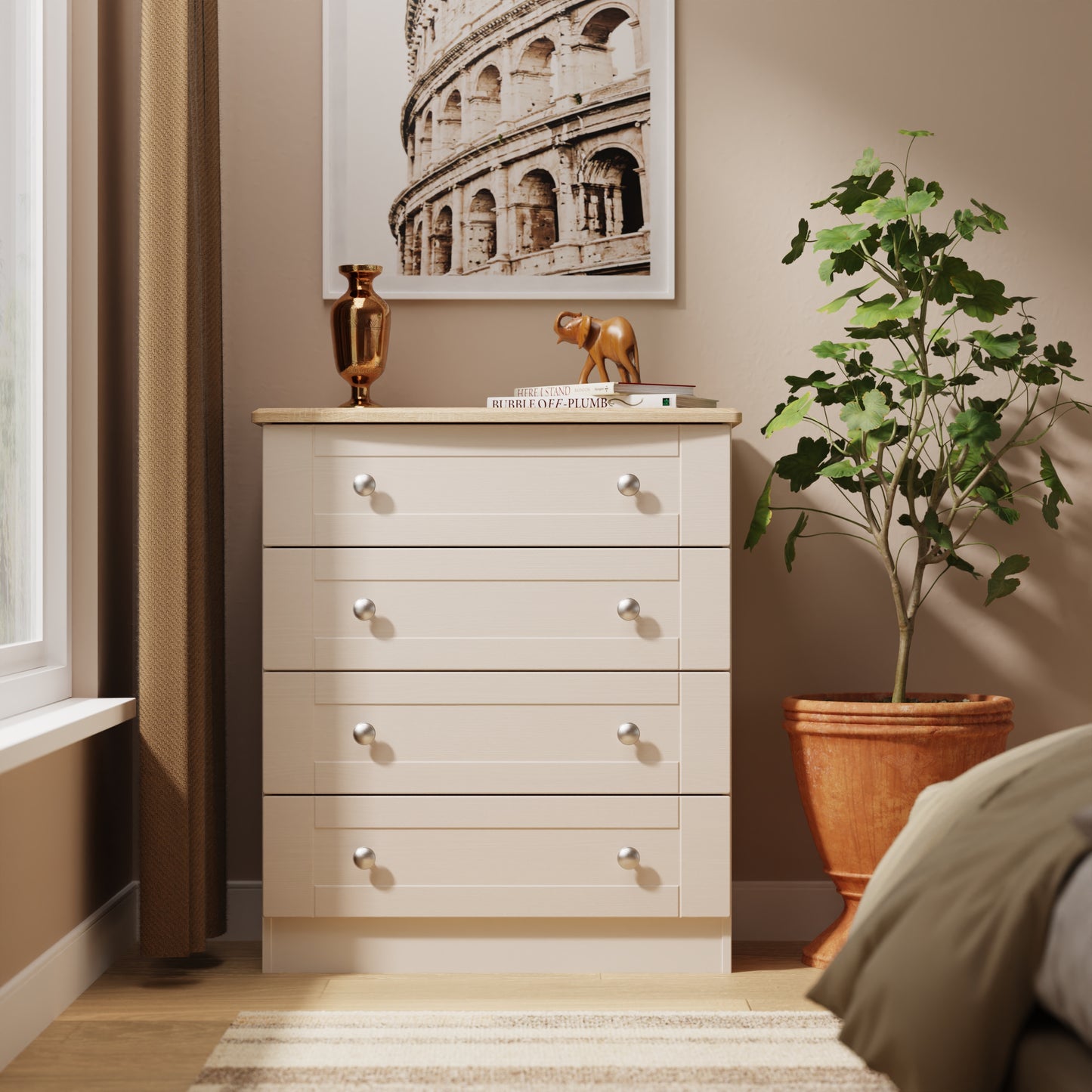 Sussex Chest of Drawers Off-white & Light Oak 4 Drawers 77cm