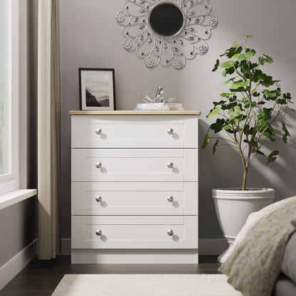 Sussex Chest of Drawers White & Light Oak 4 Drawers 77cm