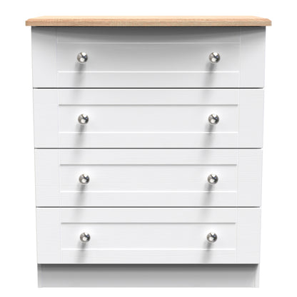 Sussex Chest of Drawers White & Light Oak 4 Drawers 77cm