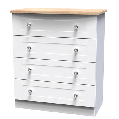 Sussex Chest of Drawers White & Light Oak 4 Drawers 77cm