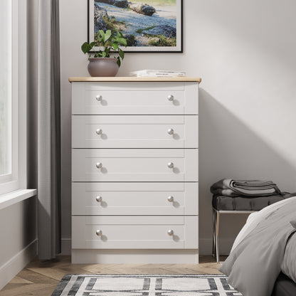 Sussex Tall Chest of Drawers Grey & Light Oak 5 Drawers 77cm