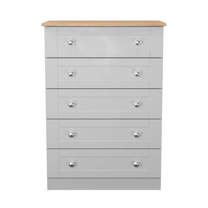 Sussex Tall Chest of Drawers Grey & Light Oak 5 Drawers 77cm
