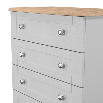 Sussex Tall Chest of Drawers Grey & Light Oak 5 Drawers 77cm