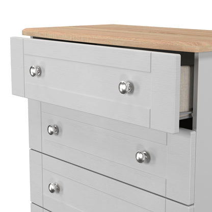 Sussex Tall Chest of Drawers Grey & Light Oak 5 Drawers 77cm