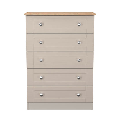 Sussex Tall Chest of Drawers Off-white & Light Oak 5 Drawers 77cm