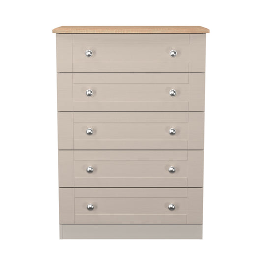 Sussex Tall Chest of Drawers Off-white & Light Oak 5 Drawers 77cm