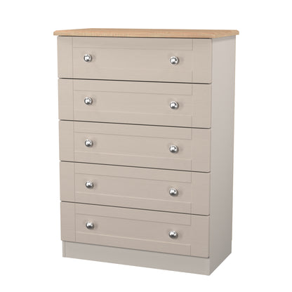 Sussex Tall Chest of Drawers Off-white & Light Oak 5 Drawers 77cm