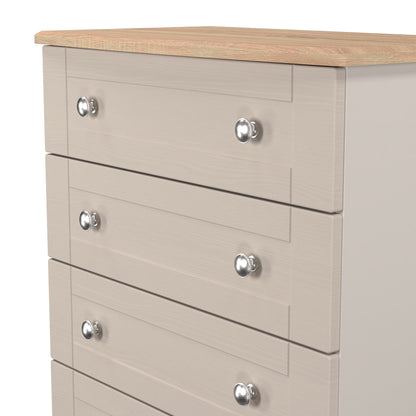 Sussex Tall Chest of Drawers Off-white & Light Oak 5 Drawers 77cm